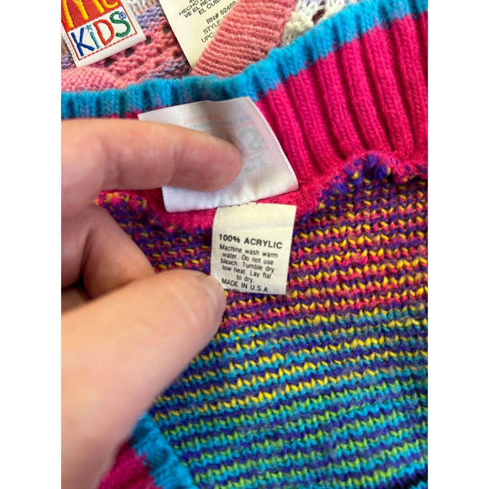 McKIDS Vintage 90s Sweater Bundle Girls 6 6X Neon Geometric Striped Cardigans - Picture 8 of 9